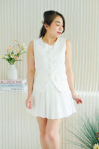 Bryla Vest and Pleated Skirt 2 Piece Set in White