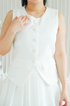 Bryla Vest and Pleated Skirt 2 Piece Set in White