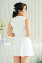 Bryla Vest and Pleated Skirt 2 Piece Set in White