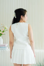 Bryla Vest and Pleated Skirt 2 Piece Set in White