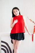 Hong Li Plain High Neck Cheongsam Top in Red
