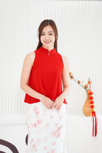 Hong Li Plain High Neck Cheongsam Top in Red