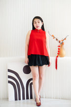 Hong Li Plain High Neck Cheongsam Top in Red
