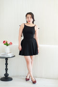 Cressida A-line Structured Mini Dress with Ribbon in Black