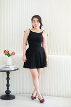 Cressida A-line Structured Mini Dress with Ribbon in Black