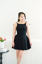 Cressida A-line Structured Mini Dress with Ribbon in Black