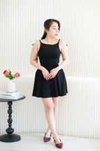 Cressida A-line Structured Mini Dress with Ribbon in Black
