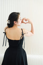 Cressida A-line Structured Mini Dress with Ribbon in Black