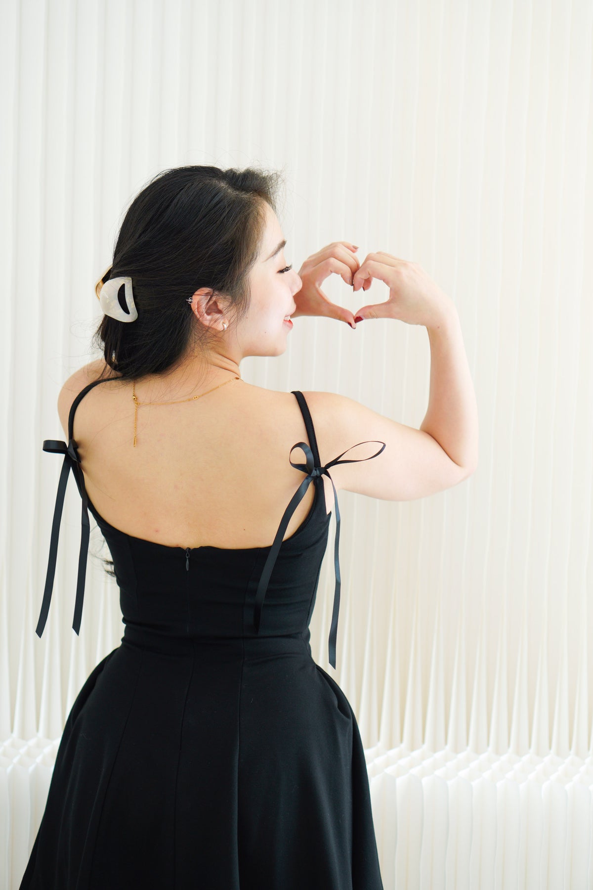 Cressida A-line Structured Mini Dress with Ribbon in Black