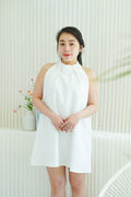 Last White Rose High Neck Mini Dress in White