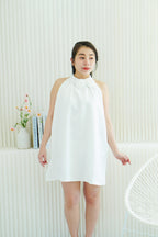 Last White Rose High Neck Mini Dress in White