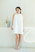 Last White Rose High Neck Mini Dress in White