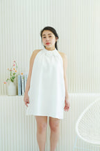Last White Rose High Neck Mini Dress in White