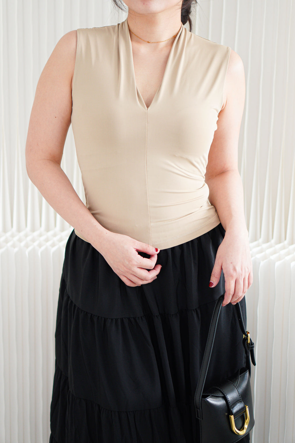 Noa V Neck Top in Khaki
