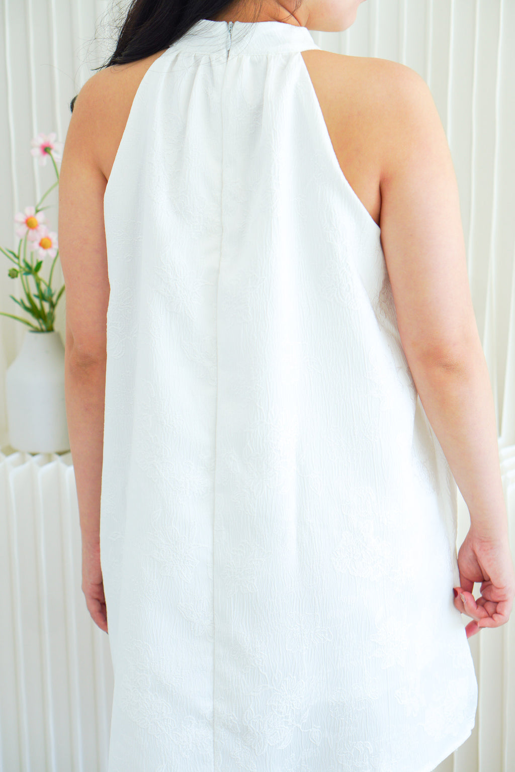 Last White Rose High Neck Mini Dress in White