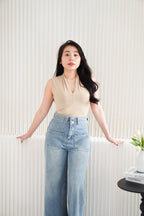 Noa V Neck Top in Khaki