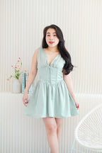 Blush Me V Neck Corset Satin Mini Dress in Green