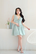 Blush Me V Neck Corset Satin Mini Dress in Green