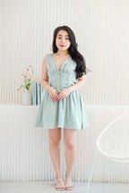 Blush Me V Neck Corset Satin Mini Dress in Green