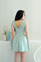 Blush Me V Neck Corset Satin Mini Dress in Green