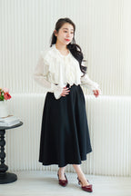 Olivie Ruffle Long Sleeve Blouse Top in Cream