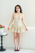 Annelise Bustier Pleated Mini Dress in Khaki