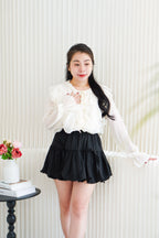 Olivie Ruffle Long Sleeve Blouse Top in Cream