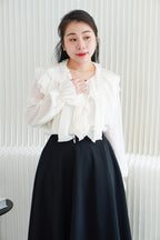 Olivie Ruffle Long Sleeve Blouse Top in Cream