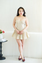 Annelise Bustier Pleated Mini Dress in Khaki