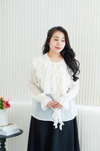 Olivie Ruffle Long Sleeve Blouse Top in Cream