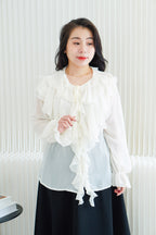 Olivie Ruffle Long Sleeve Blouse Top in Cream