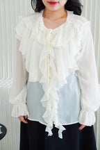 Olivie Ruffle Long Sleeve Blouse Top in Cream