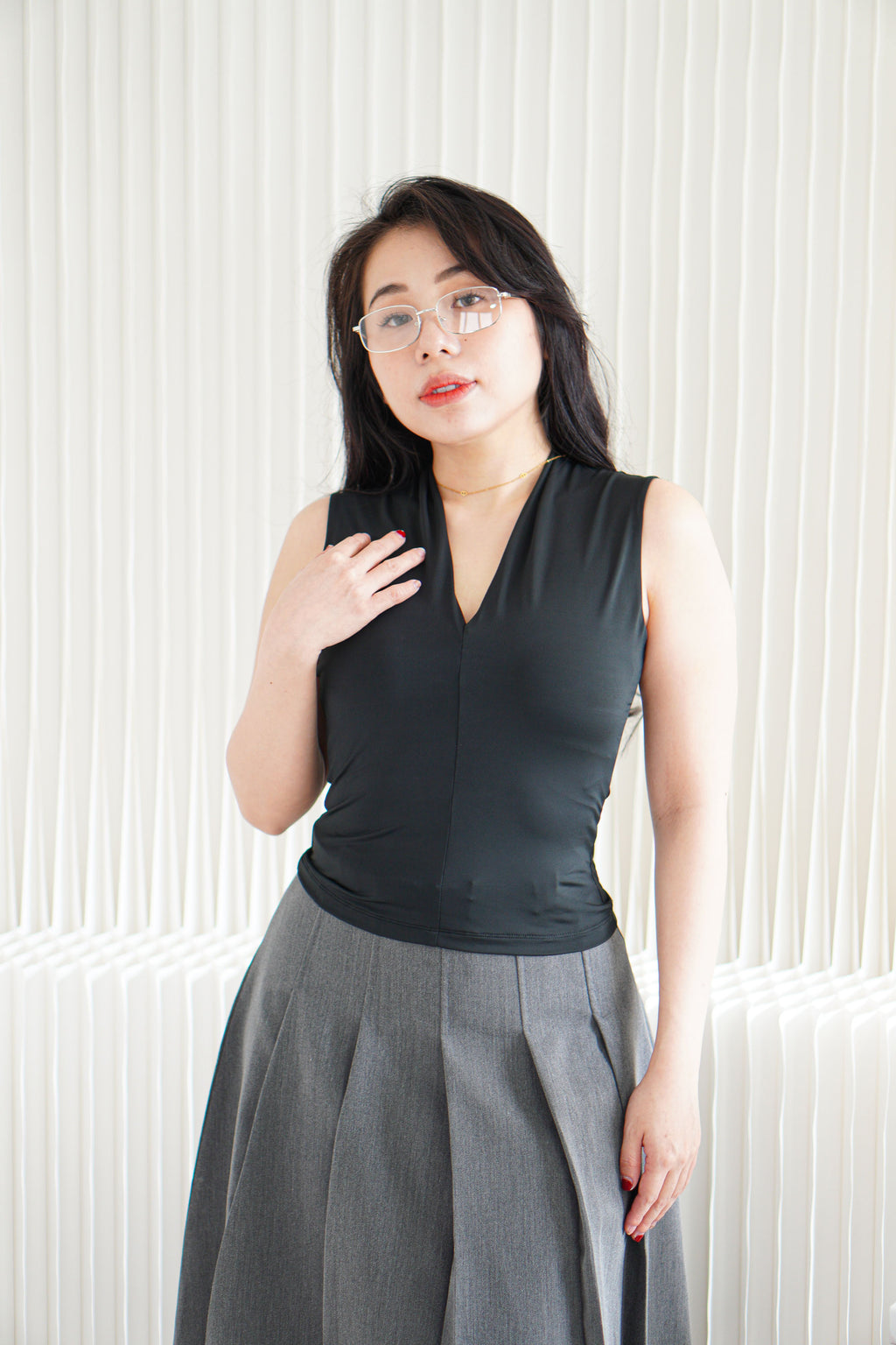 Noa V Neck Top in Black