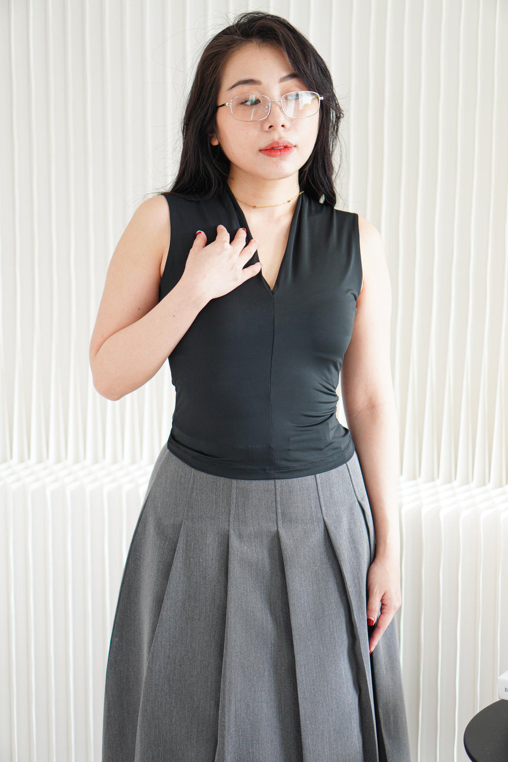 Noa V Neck Top in Black