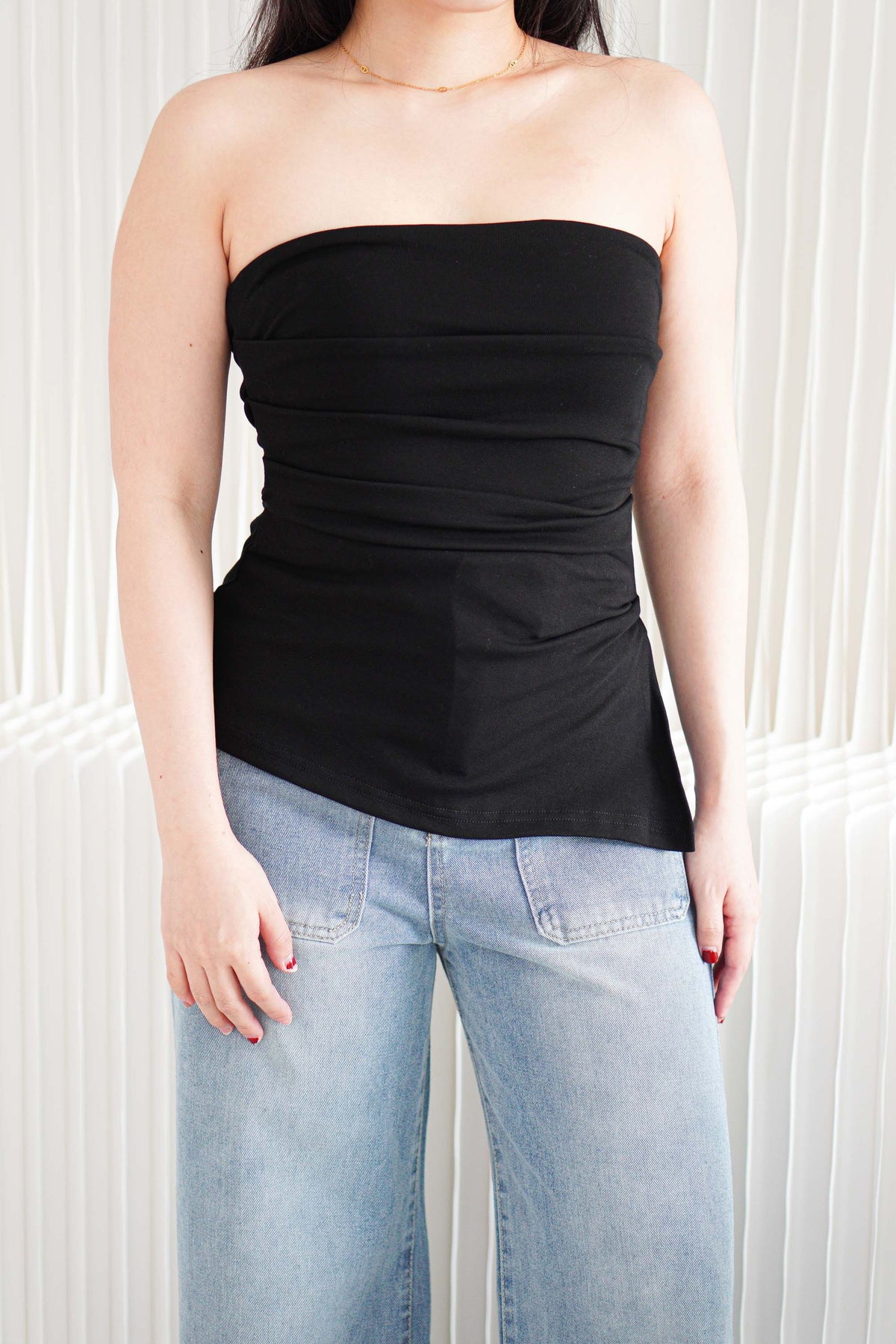 Kaia Tube Ruched Top in Black