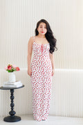 Rose Serenade Maxi Bodycon Dress in White and Red