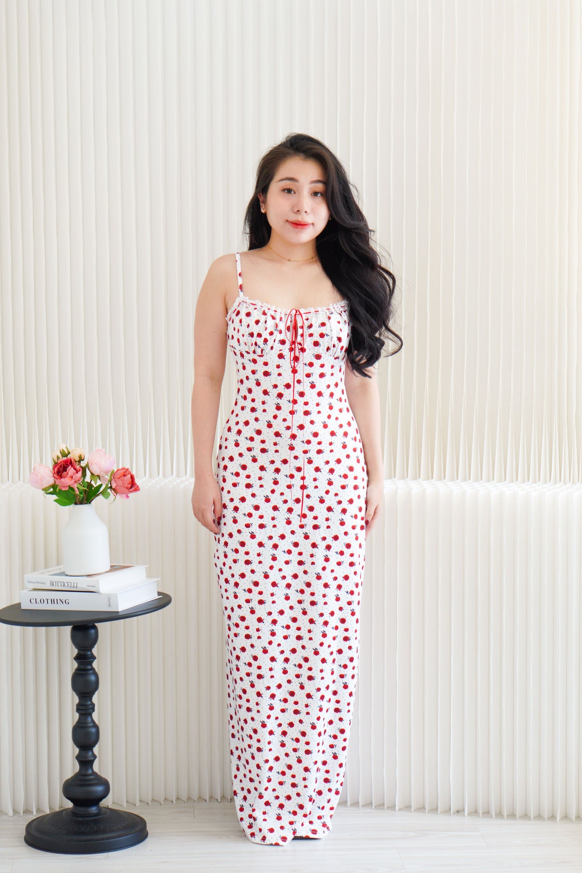 Rose Serenade Maxi Bodycon Dress in White and Red