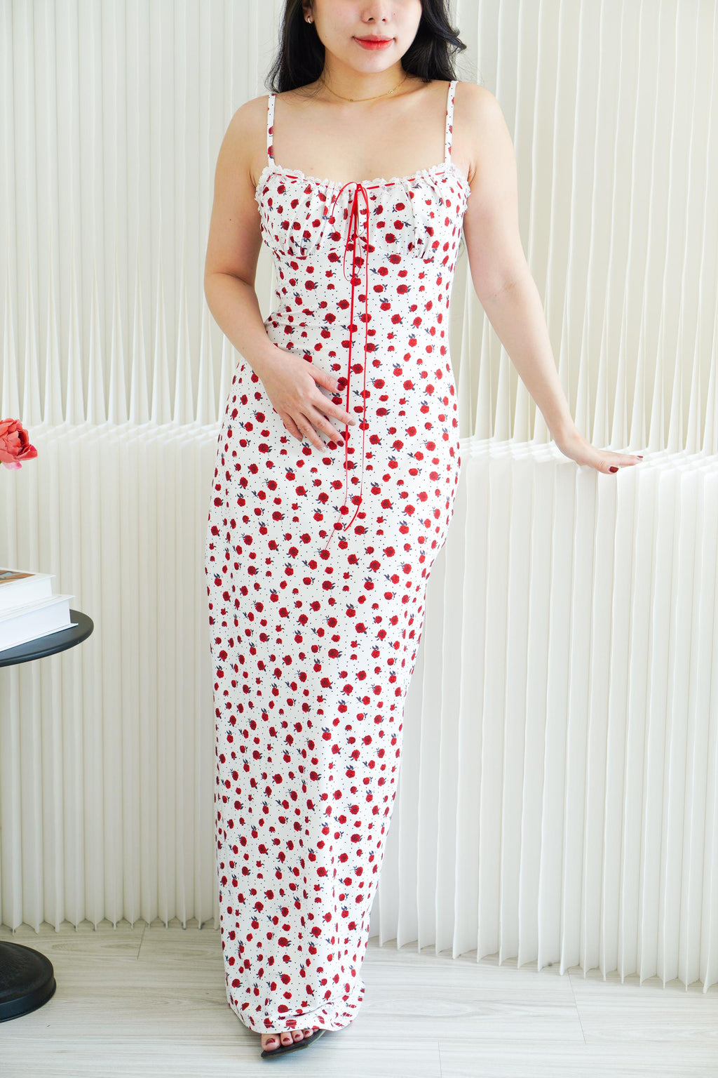Rose Serenade Maxi Bodycon Dress in White and Red