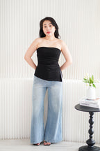 Kaia Tube Ruched Top in Black