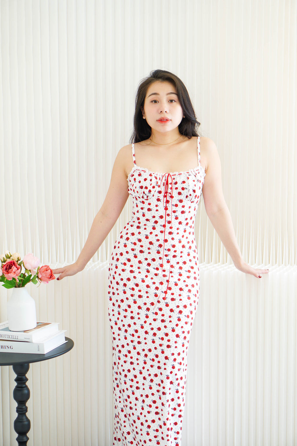 Rose Serenade Maxi Bodycon Dress in White and Red