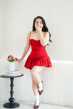 Annelise Bustier Pleated Mini Dress in Red