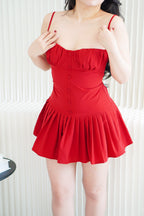 Annelise Bustier Pleated Mini Dress in Red