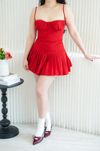 Annelise Bustier Pleated Mini Dress in Red