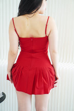 Annelise Bustier Pleated Mini Dress in Red