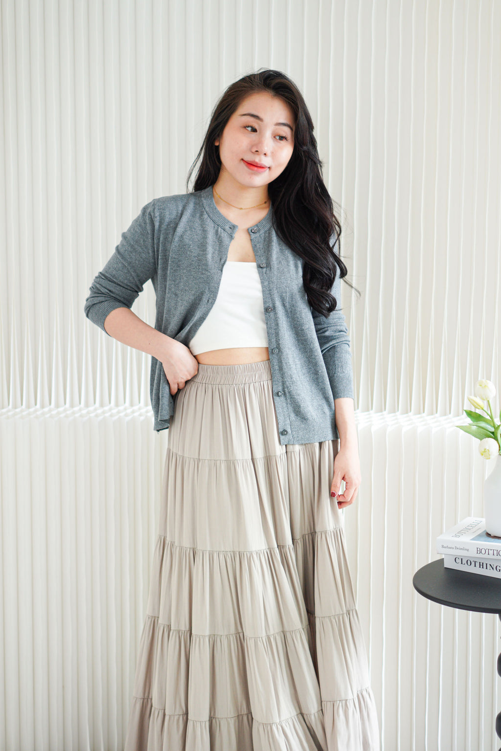 Holly Knit Cardigan Top in Grey