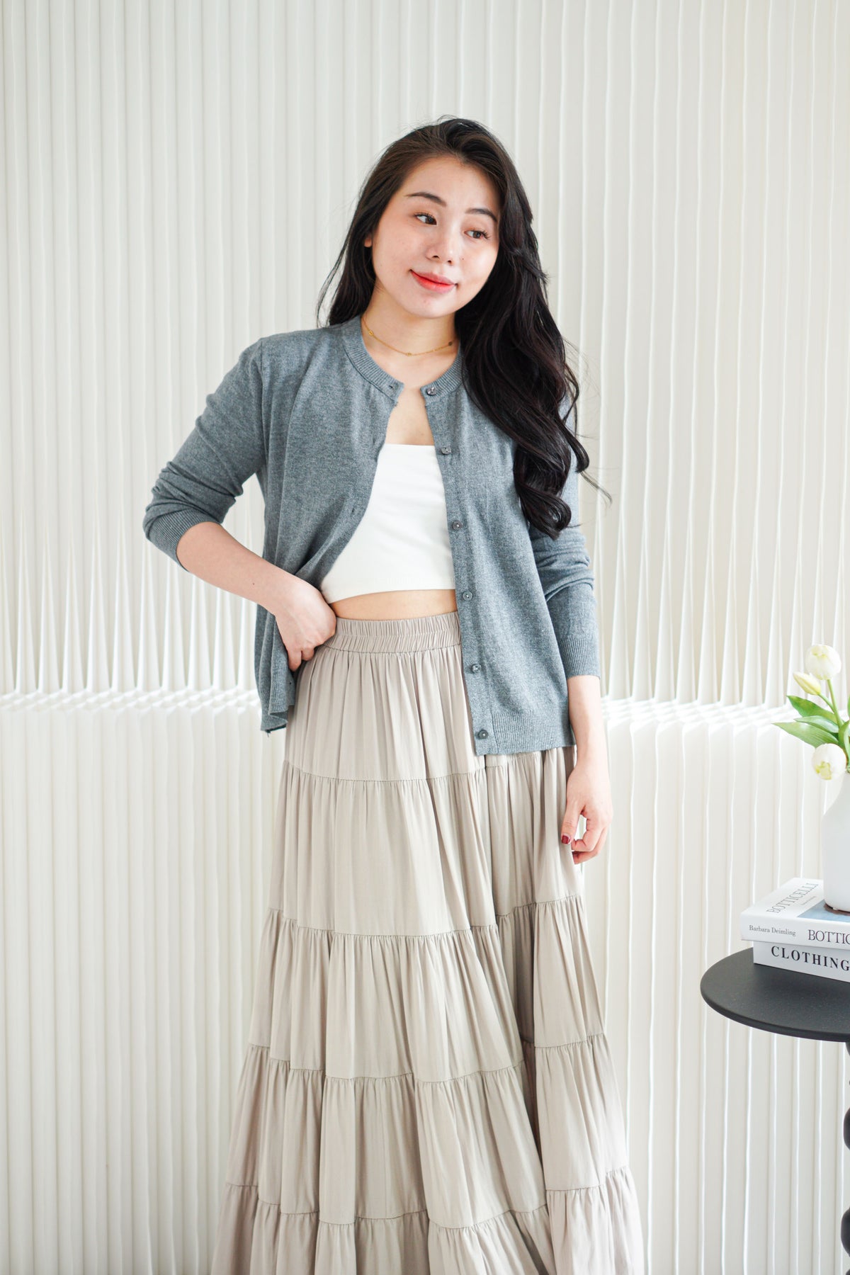 Holly Knit Cardigan Top in Grey