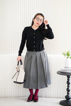Ziski High Waist Maxi Pleated Skirt in Grey