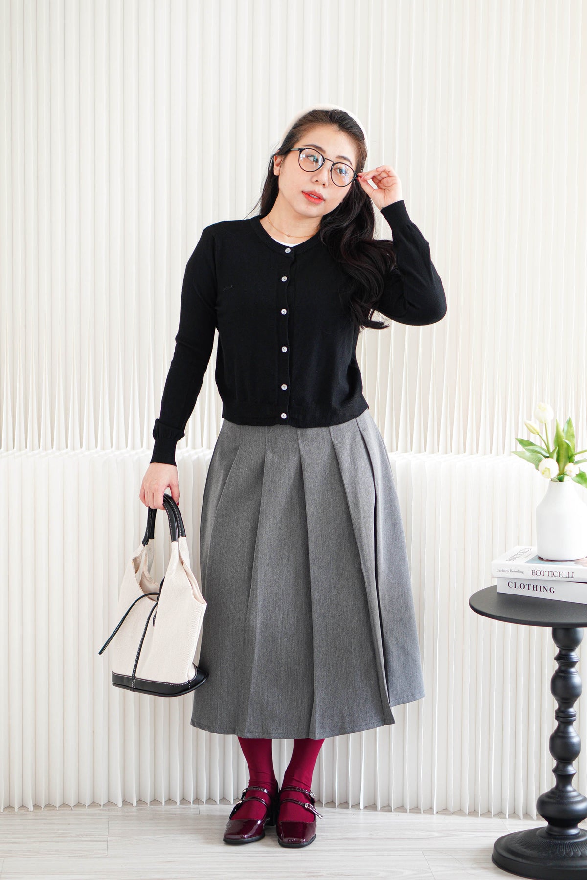 Ziski High Waist Maxi Pleated Skirt in Grey