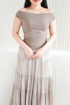 Reika Cowl Neck Ruched Top in Brown