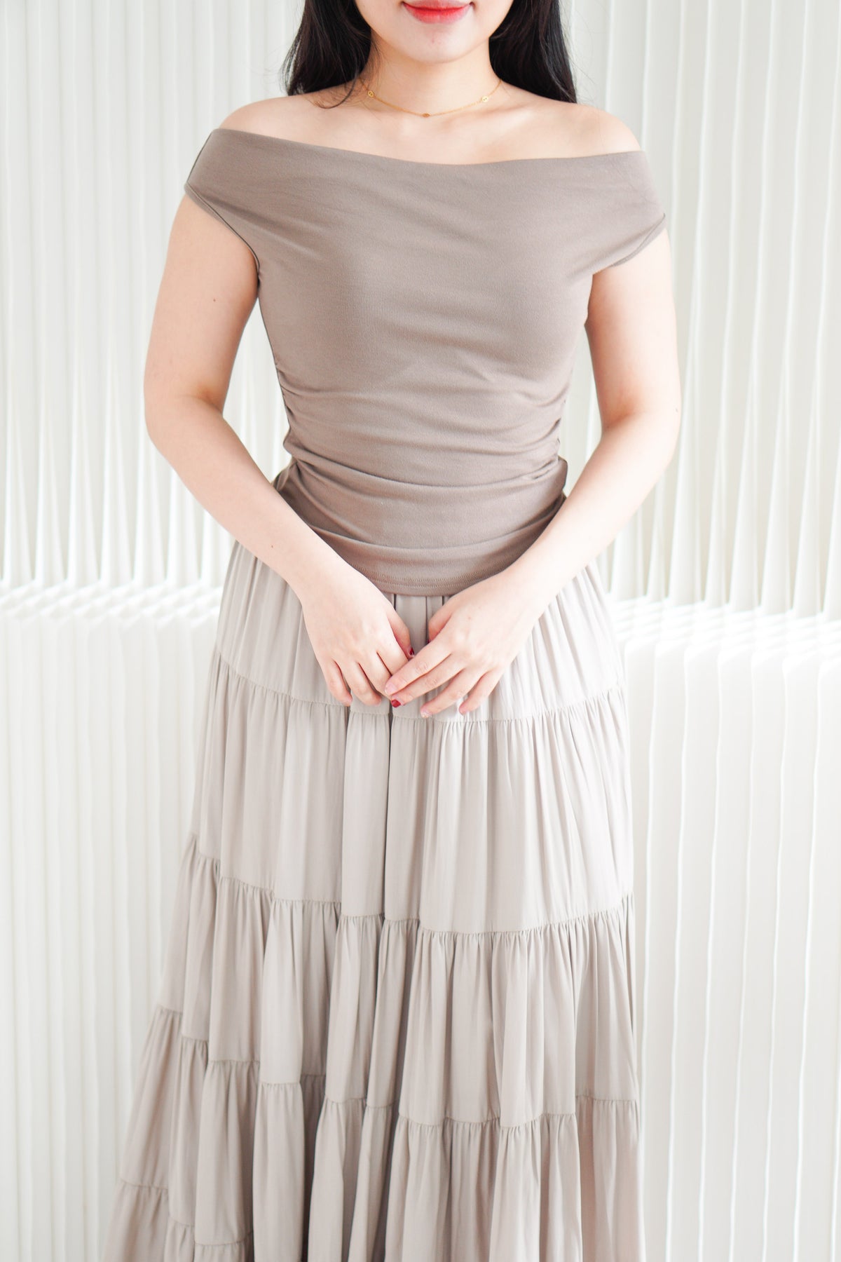 Reika Cowl Neck Ruched Top in Brown